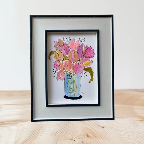 Framed Floral Artwork with Pink and Gold Accents - Picture 8 of 9